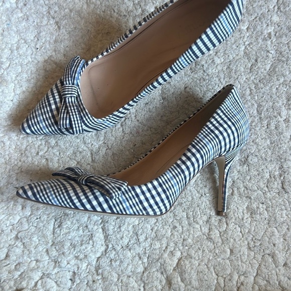 J. Crew Blue and White Heels with Bow and Pointed Toe - Picture 8 of 12